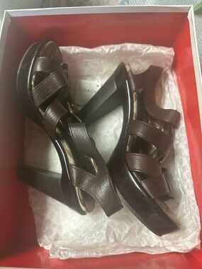 Coach Brown Leather Platform Sandal Heels